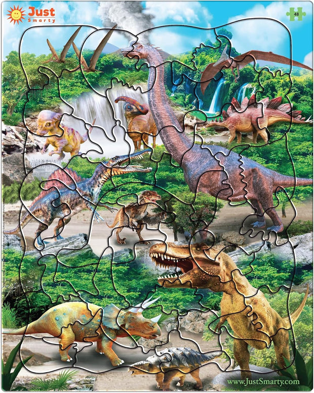 Jigsaw Dinosaur Puzzle for Boys and Girls | Educational Gift for Kids Ages 4-8 | 48 Pieces | Unique Jigsaw Shapes | Best Dinosaur Puzzles for Kids Ages 5-8