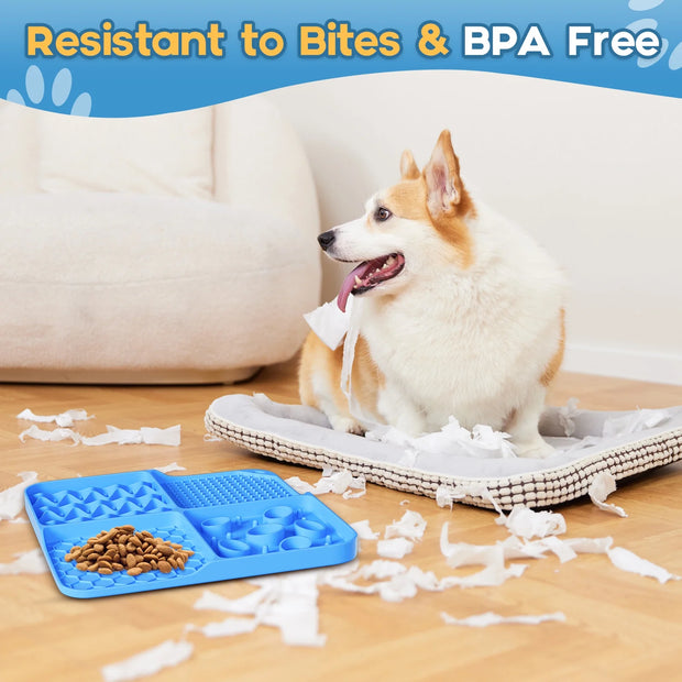 Slow Feeder Mat for Dogs and Cats，Large Lick Mat Slow Feeder for Anxiety Relief Dog Toys Feeding Mat for Butter Yogurt Peanut, Pets Supplies Bathing Grooming Training, Blue