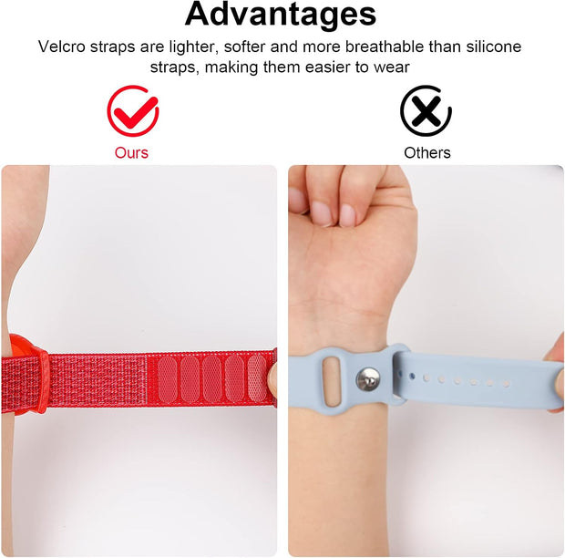 Kids Wristband Compatible with Apple Airtag, Protective Case for Air Tag GPS Tracker Holder with Nylon Bracelet, Adjustable anti Lost Watch Band for Toddler Child Elder(Red)