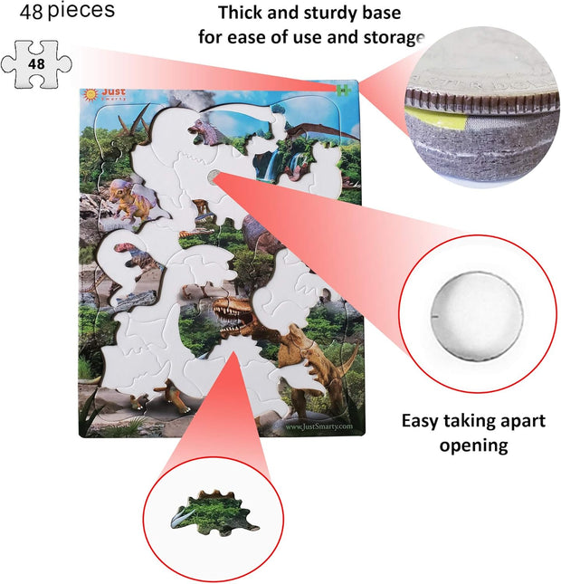 Jigsaw Dinosaur Puzzle for Boys and Girls | Educational Gift for Kids Ages 4-8 | 48 Pieces | Unique Jigsaw Shapes | Best Dinosaur Puzzles for Kids Ages 5-8