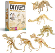 DIY 3D Wooden Puzzle – 6 Assorted Dinosaur Bundle Pack Set Brain Teaser Puzzles Educational STEM Toy Adults and Kids to Build Safe and Non-Toxic Easy Punch Out Premium Wood JP2B1
