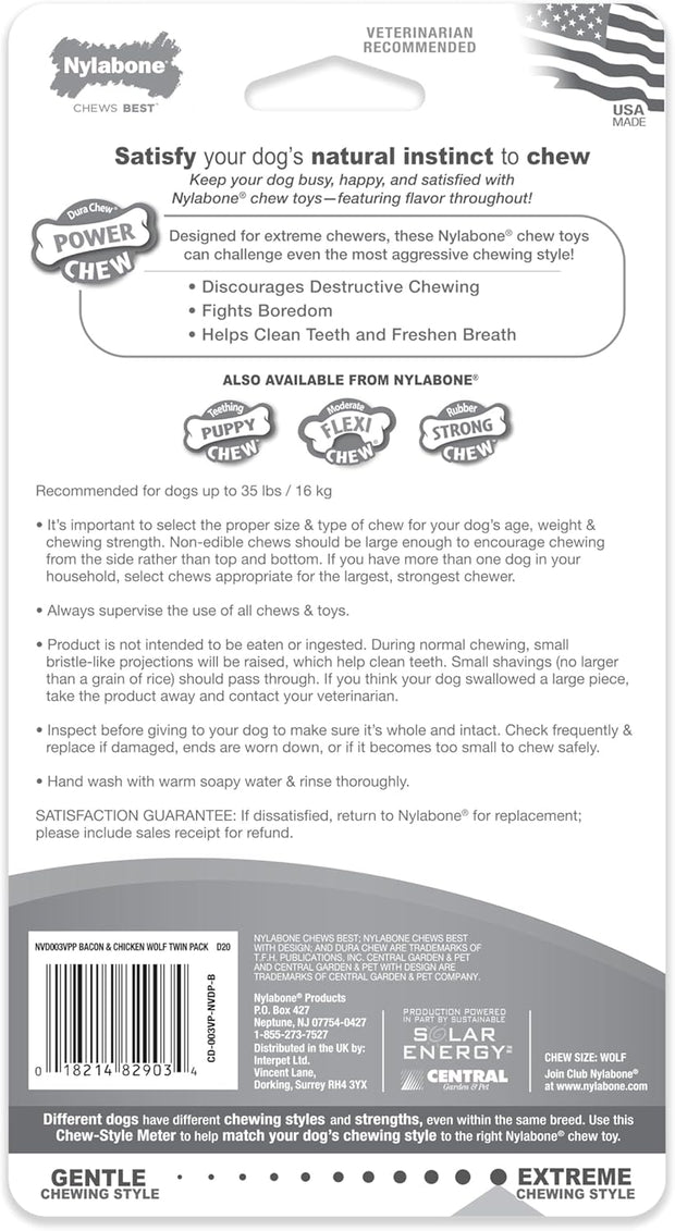 Original Bone Power Chew Toy for Dogs, Durable Dog Toys for Aggressive Chewers, Basted Blast Bacon & Chicken Flavor, Medium - up to 35 Lbs, 2 Pack