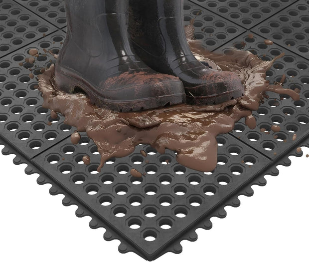 Heavy Duty Rubber Floor Mat – Non-Slip, Waterproof, Easy to Clean – Anti-Fatigue Mat for Commercial Kitchens, Restaurants, Workshops – Oil Resistant, Hose Washable – 36" X 36", Black