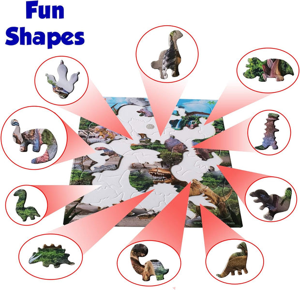 Jigsaw Dinosaur Puzzle for Boys and Girls | Educational Gift for Kids Ages 4-8 | 48 Pieces | Unique Jigsaw Shapes | Best Dinosaur Puzzles for Kids Ages 5-8