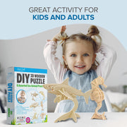 DIY 3D Wooden Puzzle – 6 Assorted Sea Animals Bundle Pack Set Brain Teaser Puzzles Educational STEM Toy Adults and Kids to Build Safe and Non-Toxic Easy Punch Out Premium Wood JP2B5