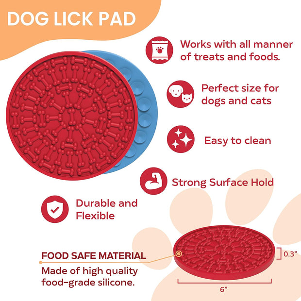 Dog Lick Pad - Pet Fun & Anxiety Distraction Device - Peanut Butter Licking Pad Works as Slow Feeder Treat Bowl - Suction Cups Attach to Wall for Bathing & Grooming Pets - Puzzle Training Toy