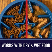 Slow Feeder Dog Bowls - 2 Cup, Gray Star Maze - Slow Feeder Insert - Non-Slip Base