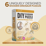 DIY 3D Wooden Puzzle – 6 Assorted Dinosaur Bundle Pack Set Brain Teaser Puzzles Educational STEM Toy Adults and Kids to Build Safe and Non-Toxic Easy Punch Out Premium Wood JP2B1