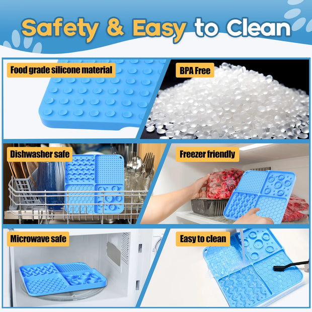 Slow Feeder Mat for Dogs and Cats，Large Lick Mat Slow Feeder for Anxiety Relief Dog Toys Feeding Mat for Butter Yogurt Peanut, Pets Supplies Bathing Grooming Training, Blue